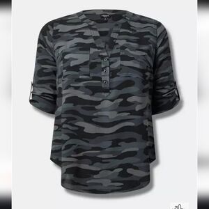Torrid Women's Dark Gray Camo Henley Blouse